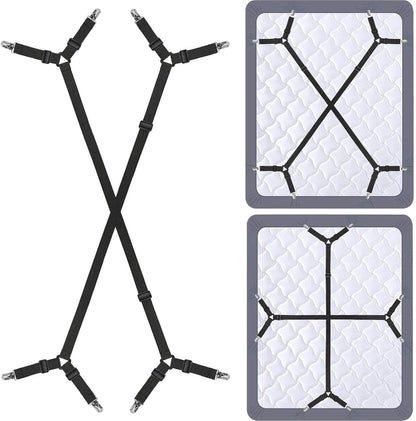 Place,2Pcs/Set Bed Sheet Holder Straps - Sheet Straps Adjustable Bed Sheet Clips Fasteners Keep Sheets Stays in Black