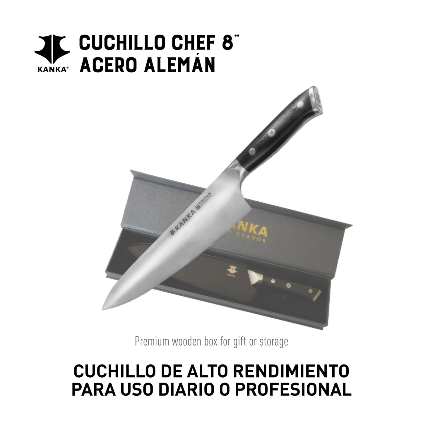 KANKA Professional 8 inch Chef Knife – High Grade 1.4116 Stainless Steel, Ultra-Premium G-10 Fiberglass Handle, Premium Wood Sheath Included – Essential Kitchen Knife for Chefs