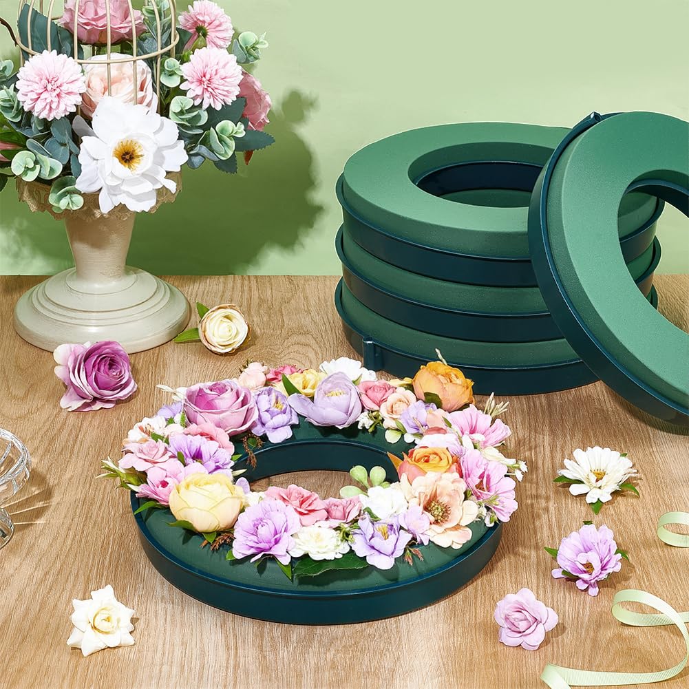 INTERWARM 5Pcs Flower Foam Rings, 9.84Inch Foam Mud Block Ring Artificial Floral Arrangement Mud Ring Wet Florist Wedding Car Decor for Valentine's Day Wedding Birthdays Home Table Centerpiece