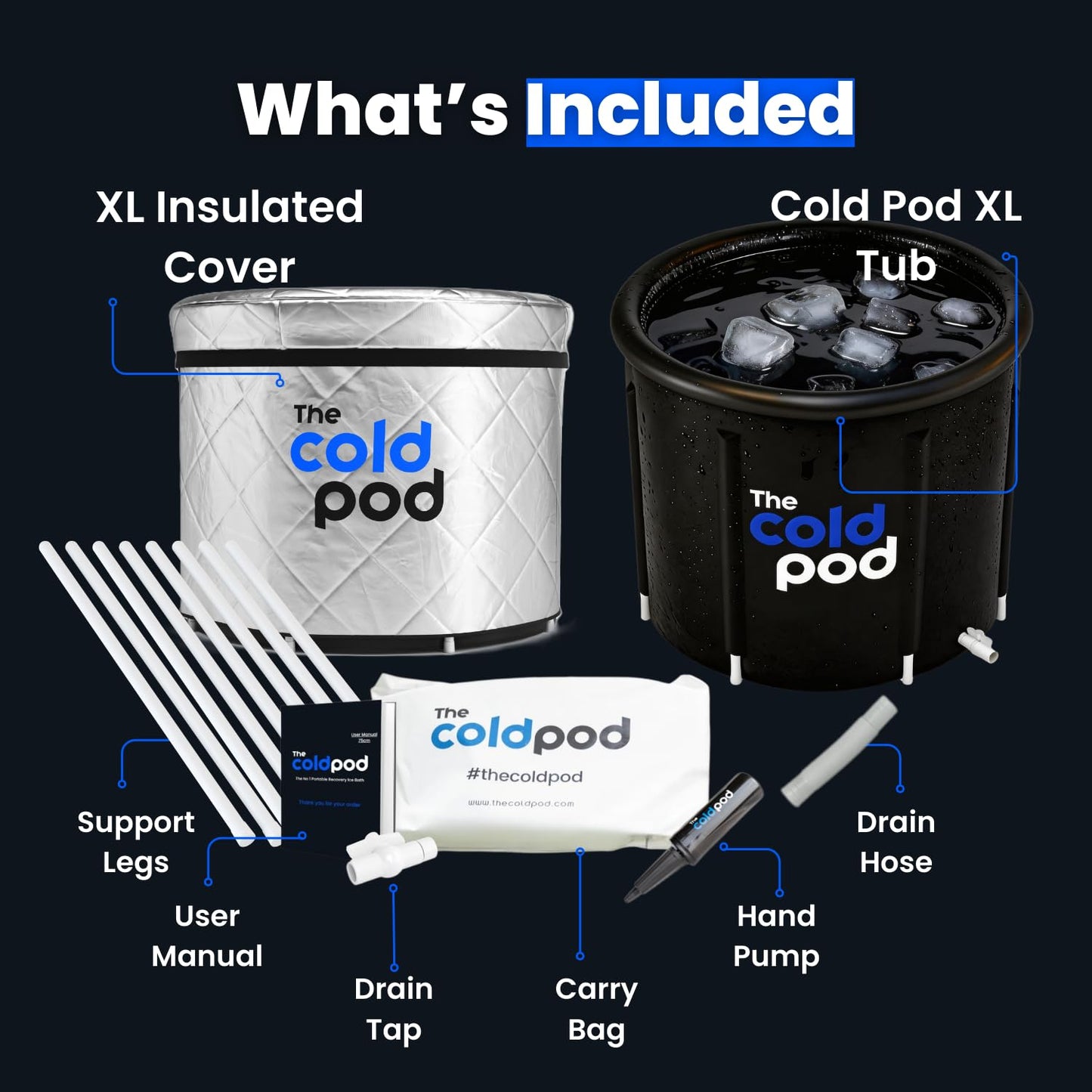 The Cold Pod Cold Plunge Tub: 116 Gal Round Tub with Full-Wrap UV-Reflective Insulation Cover Bundle for Indoor & Outdoors Use - Portable Ice Bath Tub for Athletes&Crossfitters &Wim Hof Enthusiasts