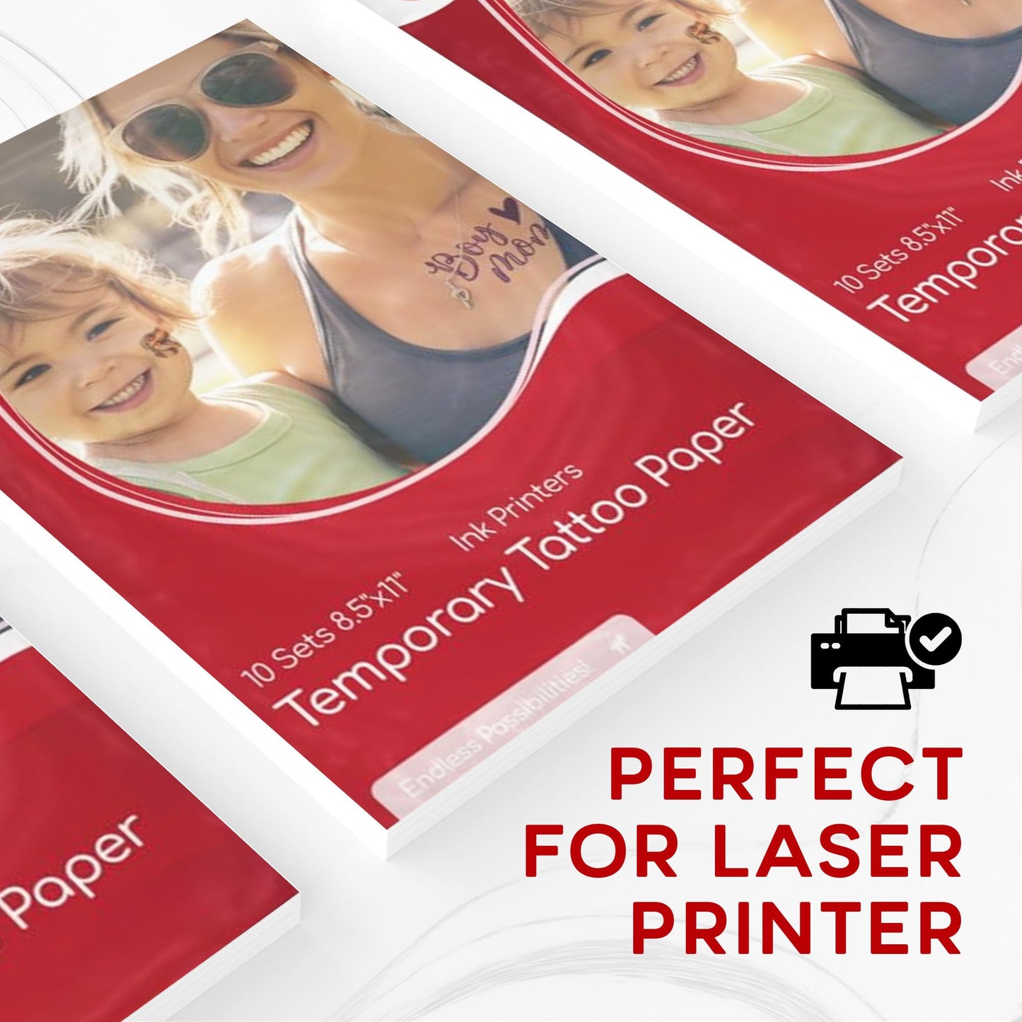 BubblePop! Printable Temporary Tattoo Paper for Laser Printer - Skin-Safe, Water-Resistant Tattoo Paper for Printer - Make Your Own Temporary Tattoos with Blank 8.5x11” Sheets - 10 Set