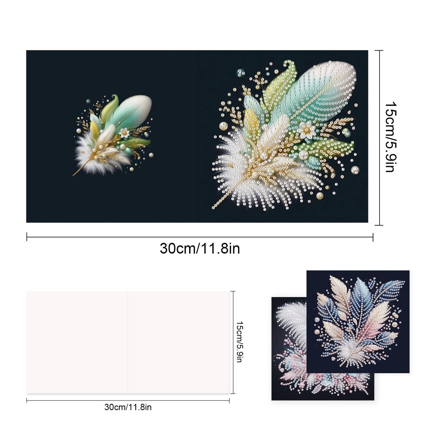 TDFERAN 6 Pack DIY Diamond Painting Greeting Cards Assortment with Envelopes Diamond Art Kits for Adults Blank Cards Cards for All Occasions Thank You Baby Wedding and More Note Cards Feather