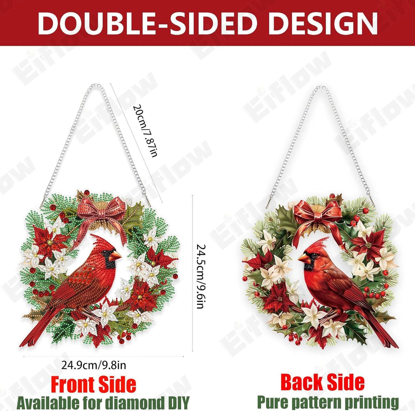 Eiflow Christmas Diamond Art Hanging Kit for Adult, DIY Acrylic Diamonds Painting Ornament Double Sided Pendant Board Kit(Cardinal Bird)