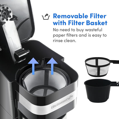 Elite Gourmet EHC113 Personal Single-Serve Compact Coffee Maker, 14Oz Stainless Steel Interior Thermal Travel Mug