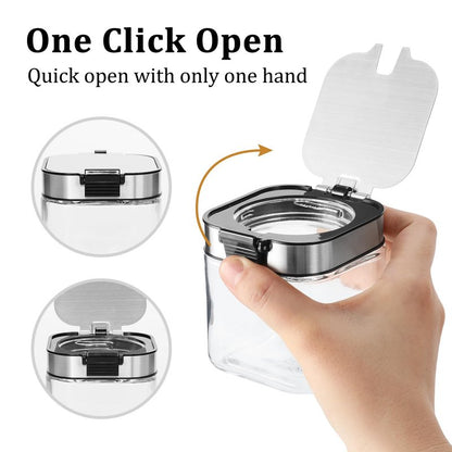 Aelga Glass Sugar Canister Set with Lid, Spoons and Rack, 3 Pack Sugar Container for Coffee Bar, Stainless Steel Flip-Top Lid, Salt and Spice Jar for Kitchen Countertop, Coffee Bar Accessories