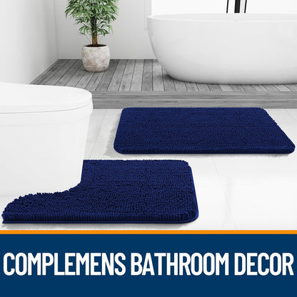 OLANLY Bath Rugs - Extra Soft Chenille, Quick-Dry Rubber Backing, Machine Washable | 32x20 Navy