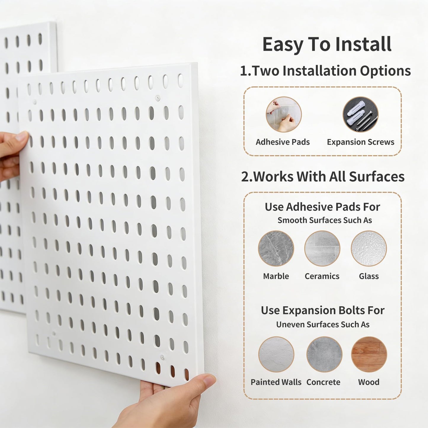 LBW Pegboard Wall Organizer, 6-Pack 11.8" × 11.8" White ABS Peg Board Panels with 27 Accessories, Modular Plastic Pegboard Combination Kit for Home, Office, Garage, Tool Storage & Craft Room