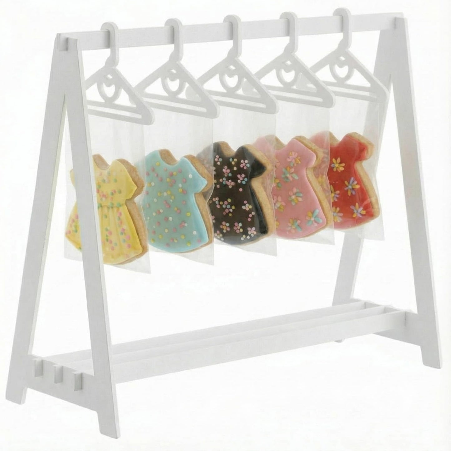 Bucherry Mini Cookie Rack Cookie Bag Display Stand with 10 Mini Hangers Doll Garment Rack Decorative Biscuit Hanger for Tea Parties Family Gatherings Children's Parties, Doll Party Supplies