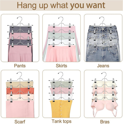 TOPIA HANGER 4-Tier Metal Skirt Hangers - Space-Saving Design with Adjustable Clips, Non-Slip Grip, Black | 2-Pack