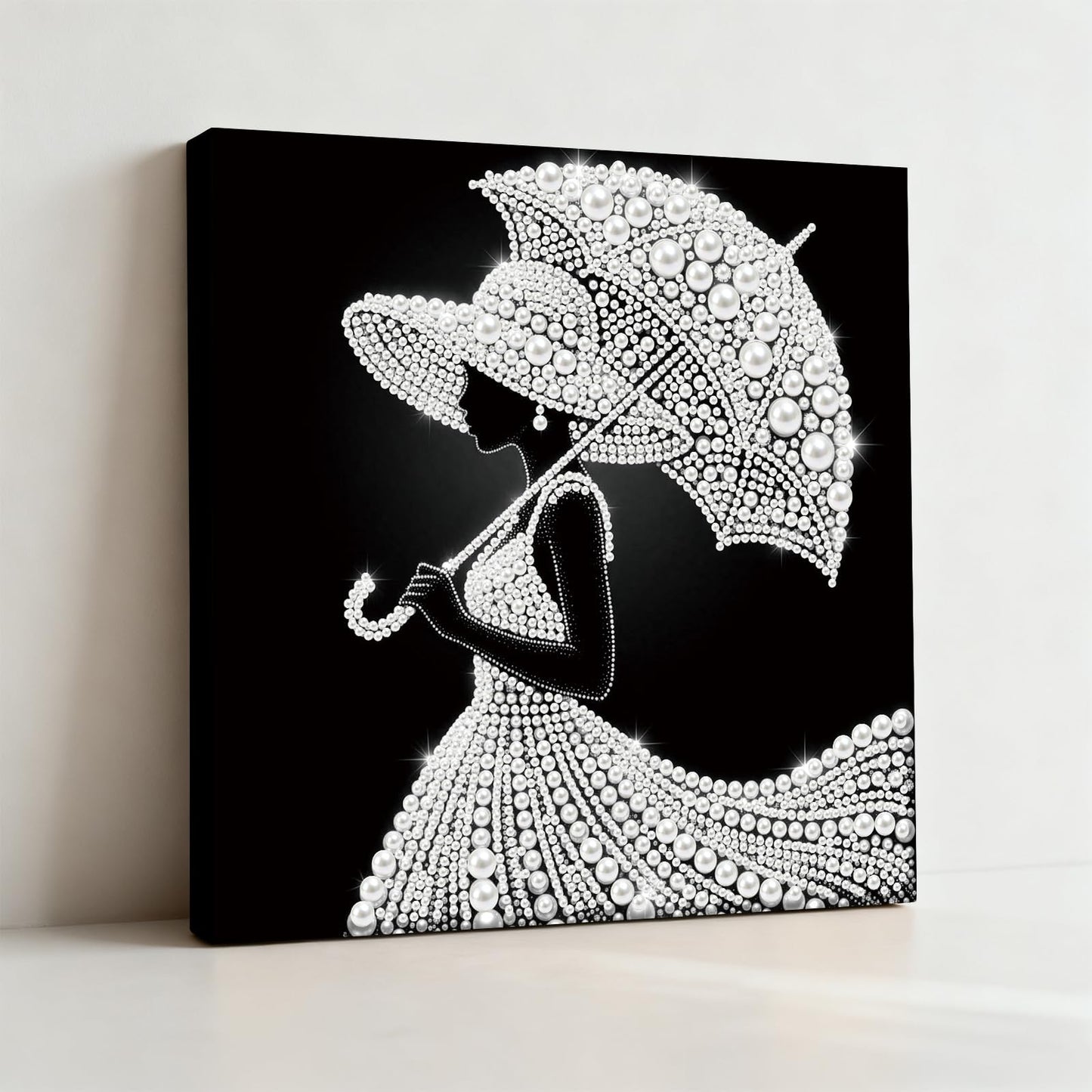 pigpigboss Umbrella Lady Diamond Painting Kit with Wooden Frame, Special Shaped Pearl Diamond Art for Adults Beginners Home Wall Decor (9.84 x 9.84 x 0.59 inches)