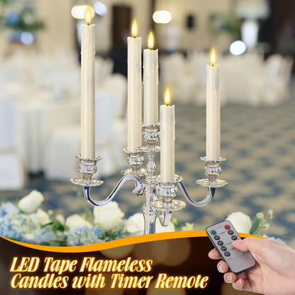 Retisee 20 Pcs Flameless Taper Candles with Timer Remote 6.5" 7.7" 8.9" 10" Plastic LED Candlesticks Battery Operated LED Candles for Indoor Home Wedding Christmas Decoration(Ivory)