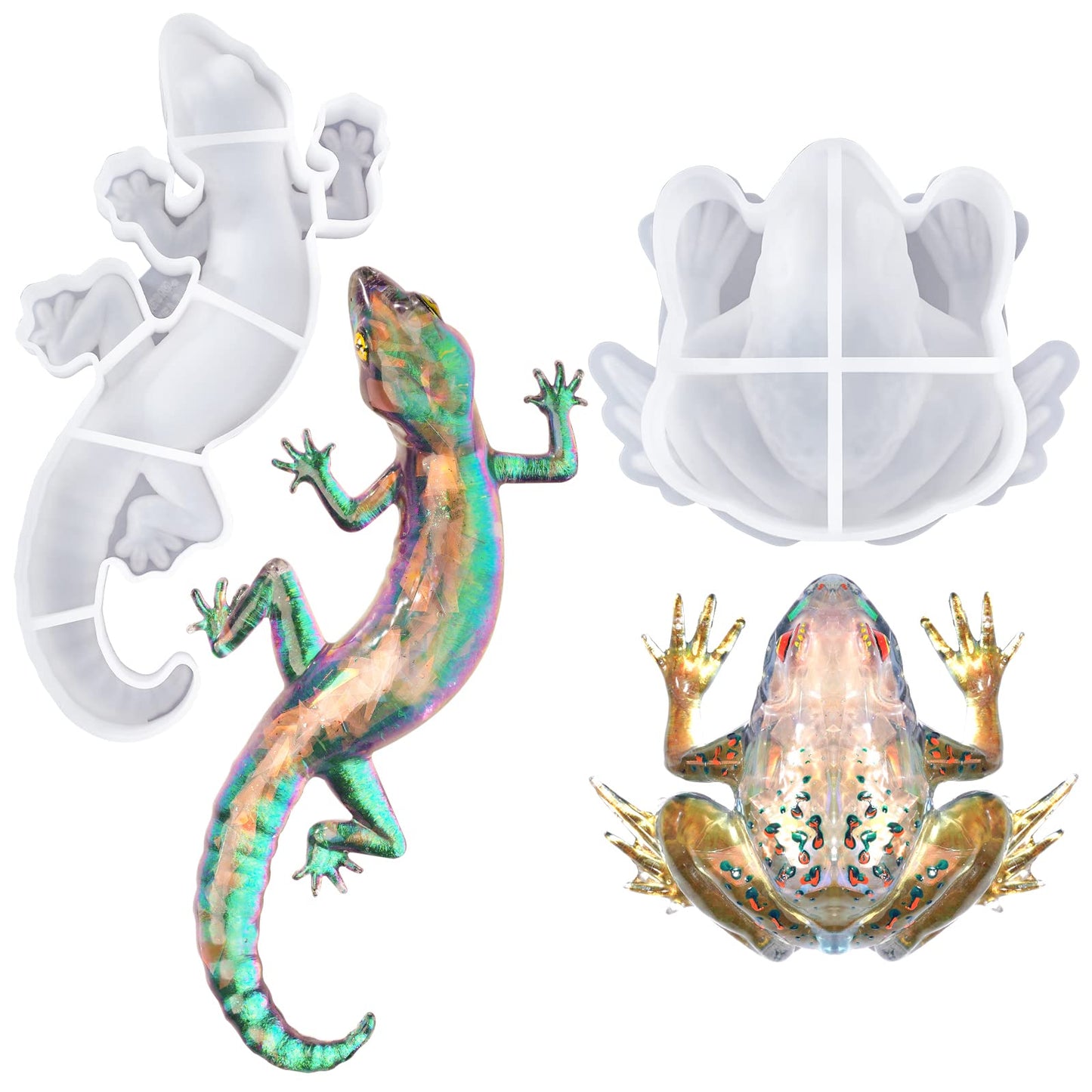 LET'S RESIN Resin Molds Silicone, 2 Pcs Animal Epoxy Resin molds with Realistic Frog and Lizard Shapes, 3D Lifelike Silicone Molds for Epoxy Resina, Wall Desktop, Cabinets Decor