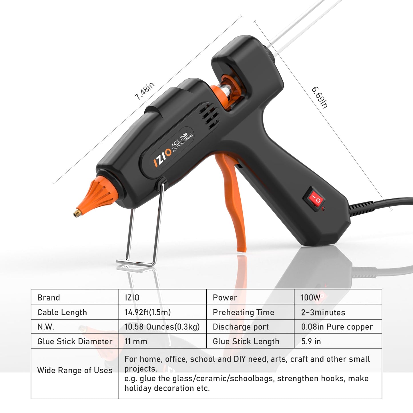 IZIO Professional Hot Glue Gun Kit-100W Fast Heat, 21 Glue Sticks(7/16"), Detachable Anti-Scald Nozzle & Durable Pouch | Heavy lightweight for diy projects, home repairs,ergonomic grip,Black gluegun