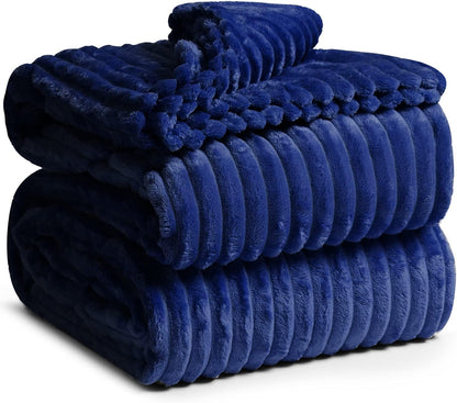 Clara Clark Cut Plush Fleece Throw Blanket, Lightweight Super Soft Fuzzy Luxury Bed Blanket (50x60) Navy Blue