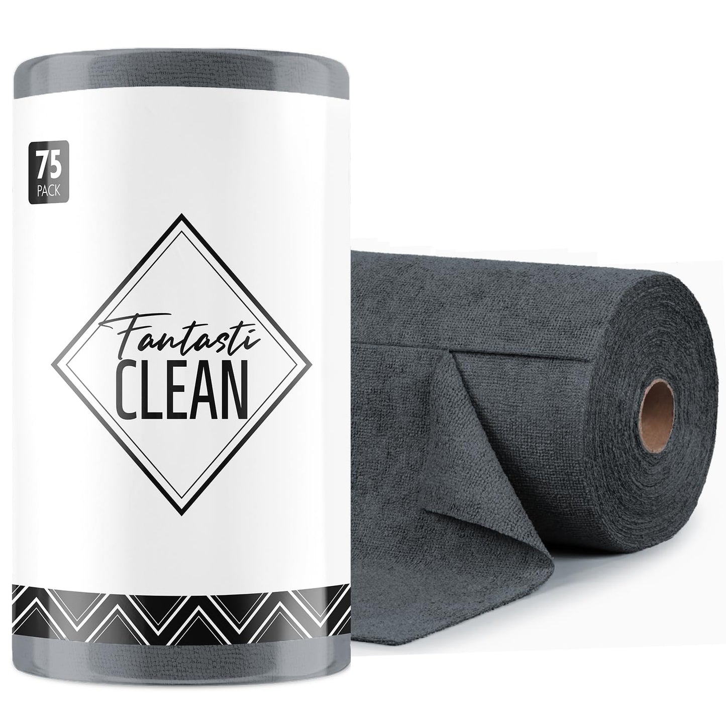 Fantasticlean Microfiber Cleaning Cloth Roll -150 Pack, Tear Away Microfiber Towels, 12" x 12", Reusable, Washable, Ultra Absorbent Dishcloth for Home Supplies, Car, Pet, Kitchen (2 Rolls of Grey)