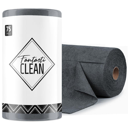 Fantasticlean Microfiber Cleaning Cloth Roll -75 Pack, Tear Away Microfiber Towels, 12" x 12", Reusable, Washable, Scratch Free, Ultra Absorbent for All-Around Cleaning Supplies (DimGray)