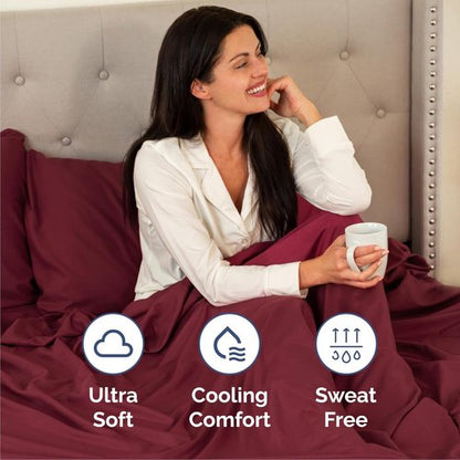 Cal King Size Sheet Set by Hotel Luxury | 4-Piece Comfy, Breathable & Cooling Bedding - Deep Pockets, Soft, Wrinkle-Free - Oeko-Tex Certified - Burgundy