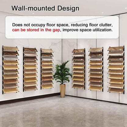 Floor Tile Sample Rack,Wall-Mounted Tile Sample Display Stand, 10-Tier Metal Rack for Retail, Heavy-Duty Floor Tile Holder, Space-Saving Wooden Shelf, 55.12x10in Storage Solution, Perfect fo