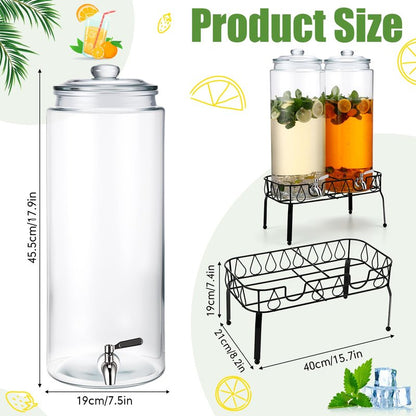 Honeydak 2 Pack 3 Gallon Glass Beverage Dispenser with Stand and Spigot Leakproof Glass Drink Beverage Storage for Valentine's Day Parties Mason Jar Dispenser with Lids