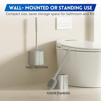 Toilet Brush and Holder Set, Silicone Toilet Bowl Cleaner Brush for Bathroom & RV Cleaning, Space Saving Design