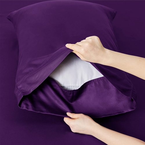 Bedsure Queen Sheet Set - Cooling Rayon From Bamboo | Breathable & Soft Hotel Luxury Bedding, Plum