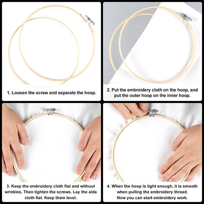 Whaline 4 Mandala Embroidery Starter Kit with Instruction Plum Blossom Chrysanthemum Orchid Lotus Needlepoint Cross Stitch Kit with Embroidery Hoop Threads Needle Scissors for Beginners DIY Craft