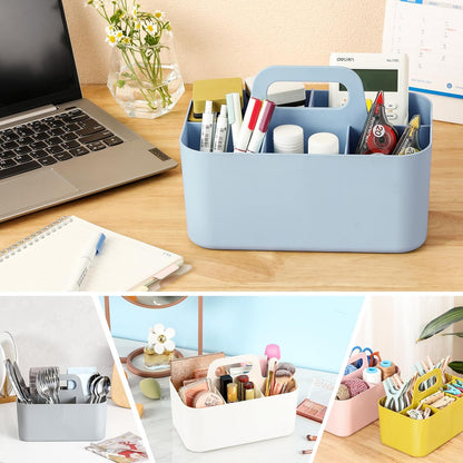 Multiuse Caddy Organizer with Handle - Stackable Yellow Plastic Bin Basket for Art, Craft, Makeup, Bathroom, Kitchen,