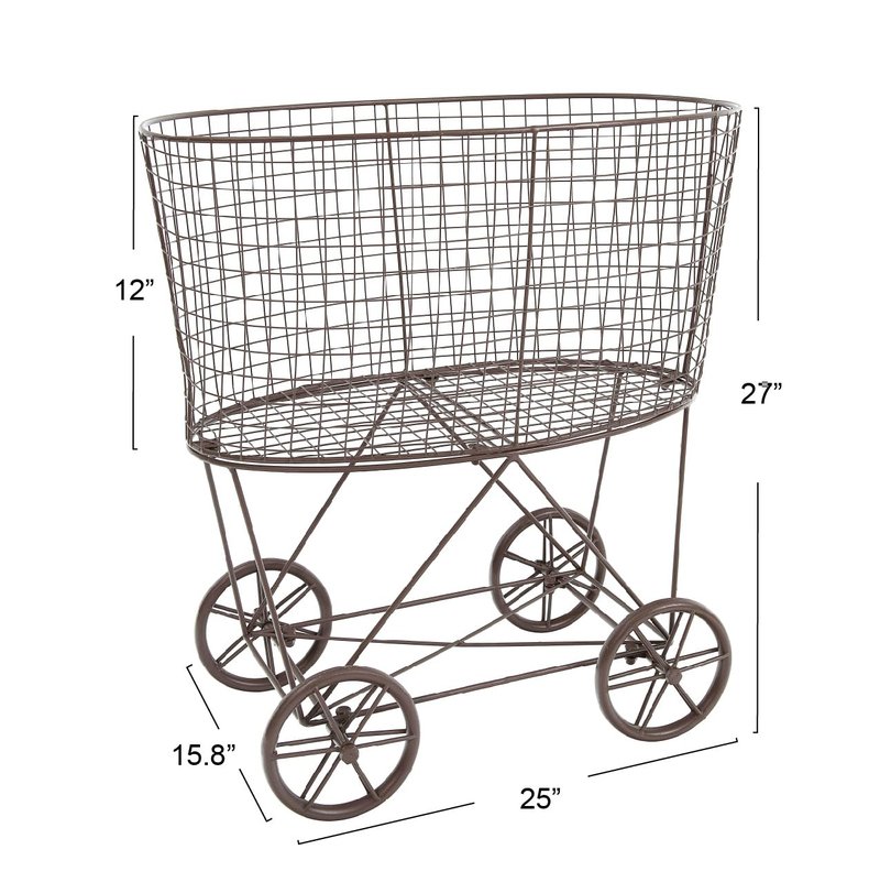 Creative Co-Op Vintage Reproduction Metal Laundry Basket on Wheels, Rust