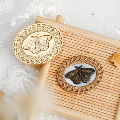 3D Embossed Moth Wax Seal Stamp - Wooden Handle with Brass Metal Head, Defor for Envelope/Bag/Gift Packing, Making Product Tag Arts Crafts DIY