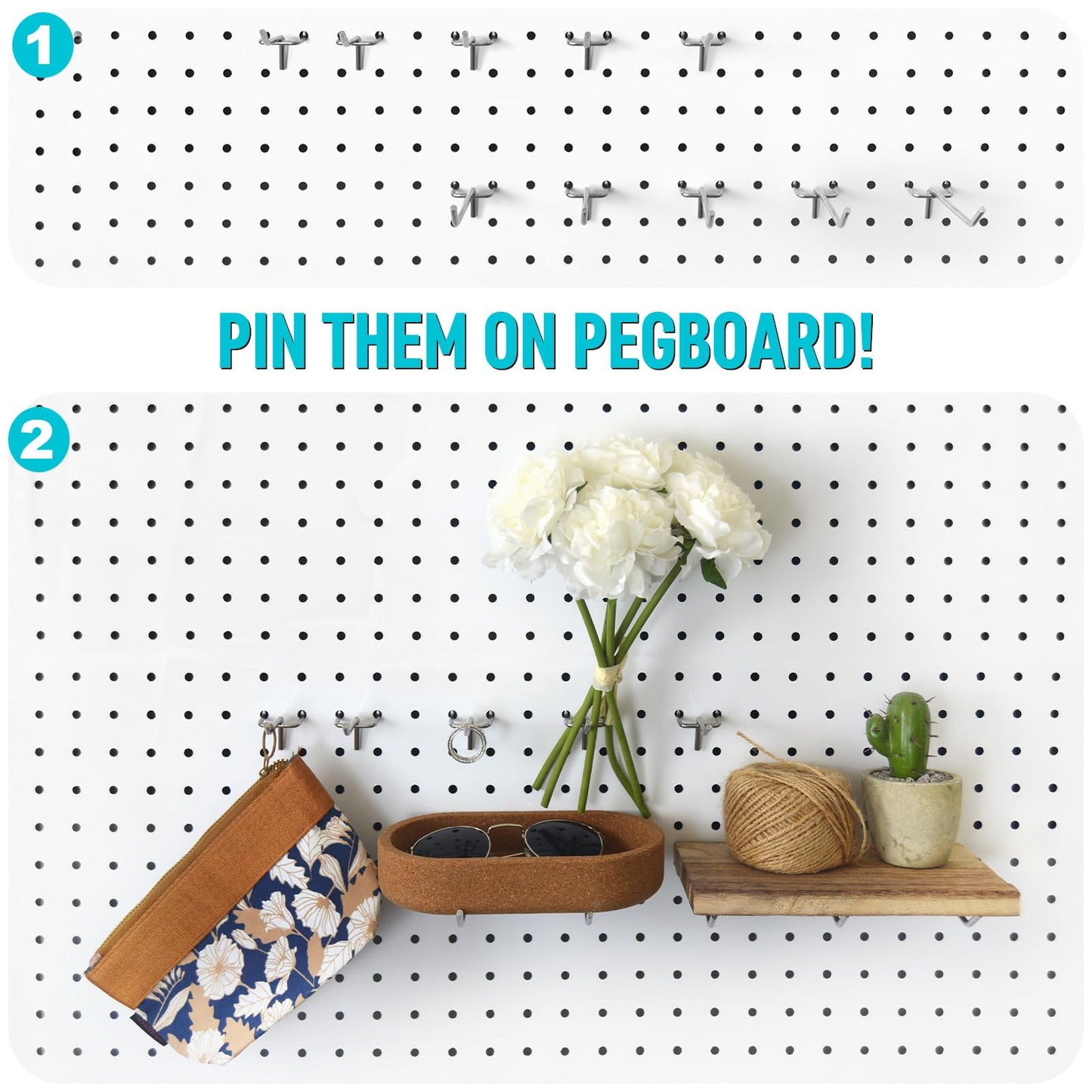 Pegboard Hooks Accessories - 62pcs 2/4/6 Inch Metal Peg Board Tool Hangers, Fits 1/8 1/4 Pegs Slots, Pegboard Wall Organizer Shelving Racks, Hanging Display Storage Holders for Garage Craft Office