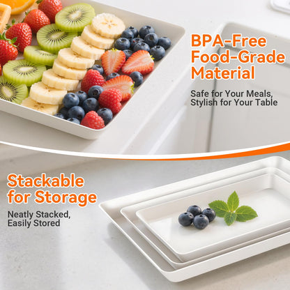 SmartTrends 6-Pack Serving Tray for Parties, Serving Platter in 3 Sizes for Entertaining, Food Display, Plastic Trays for Cookies, Stackable Rectangular Platters for Family(White)