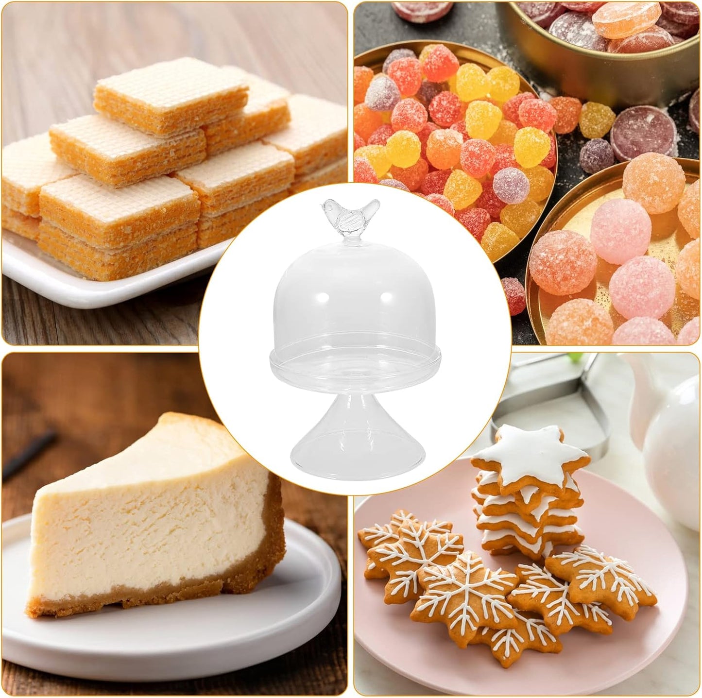 Glass Cake Plate with Dome, Small Cake Display Server Tray for Kitchen, Birthday Party, Wedding