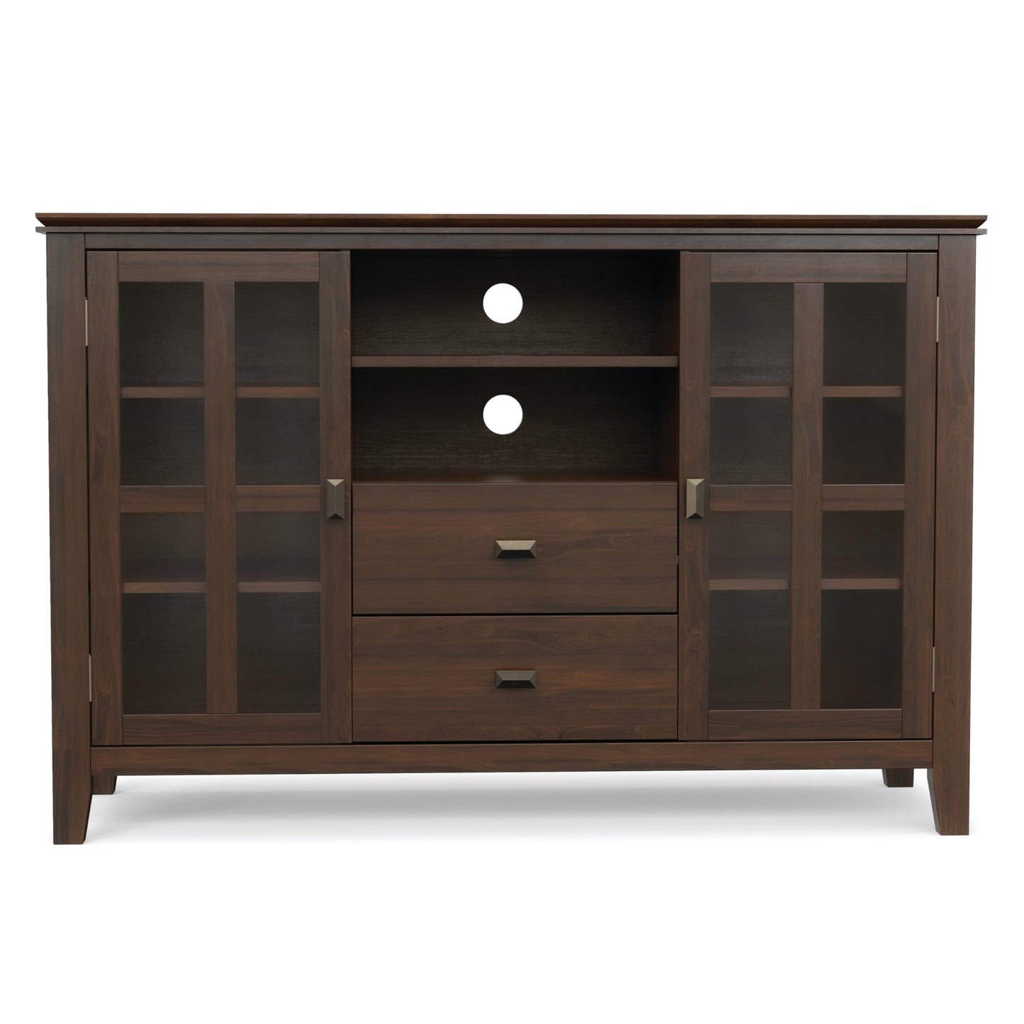 SIMPLIHOME Artisan TV Stand - 53 inch Wide Solid Wood Tall Media Console in Natural Aged Brown, Contemporary Entertainment Center for Living Room for TVs up to 60 Inches with Cable Management
