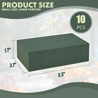 GNRZZT 10 PCS Floral Foam Blocks, 5.5"L x 3.1"W x 1.7"H Green Dry & Wet Flower Foam for Fresh and Artificial Flowers, Plant Foam for Wedding, Birthdays, Pary, Home Decorations