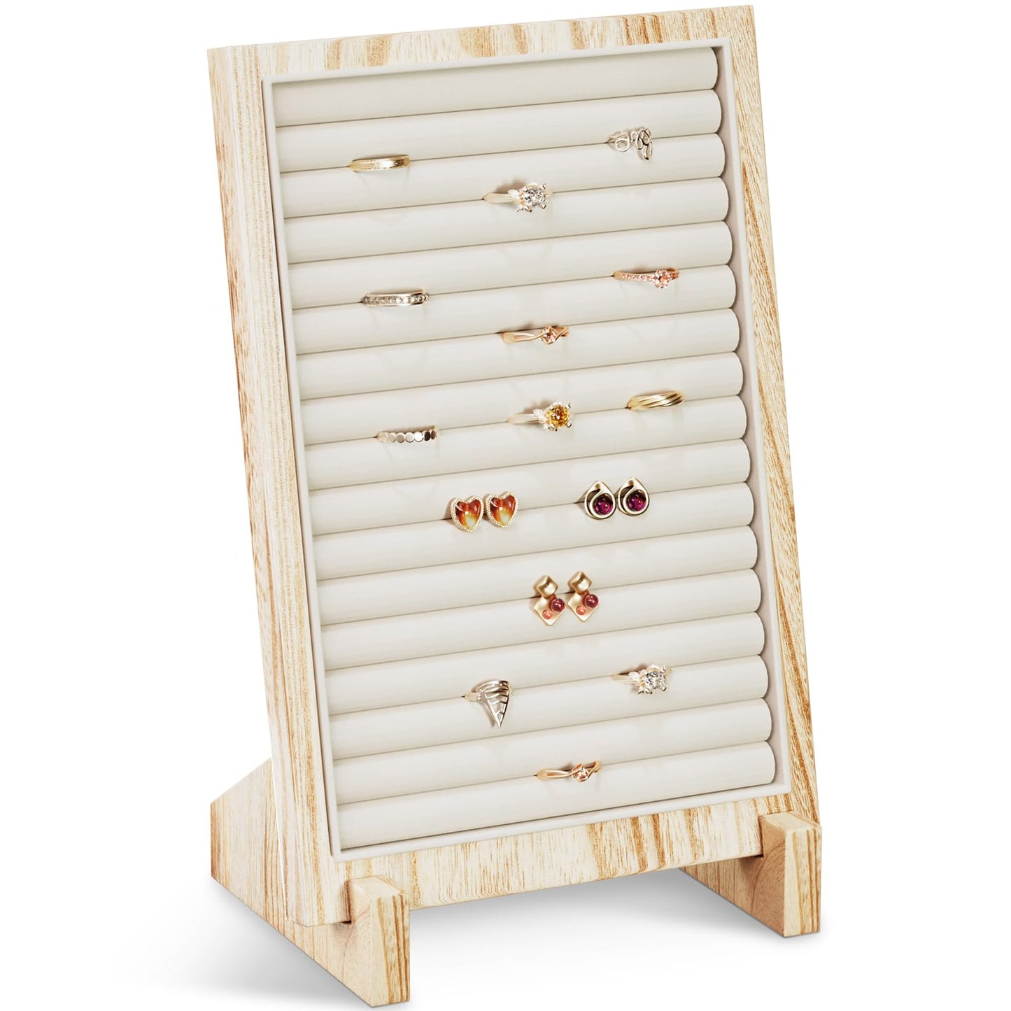 Lolalet Wooden Jewelry Display Series, Necklace Bracelets Earrings Rings Jewelries Stand Freestanding Natural Wood Holder Rack for Selling Vendor Store -1 Pack, Ring