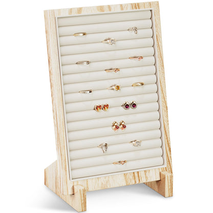 Lolalet Wooden Jewelry Display Series, Necklace Bracelets Earrings Rings Jewelries Stand Freestanding Natural Wood Holder Rack for Selling Vendor Store -1 Pack, Ring