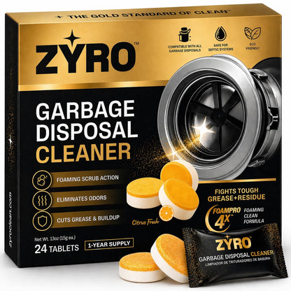 Garbage Disposal Cleaner and Deodorizer | 24 Pack | Kitchen Sink Cleaner Tablets | Eliminates Odor | Fights Grease & Buildup | Foaming Scrub Action | Citrus Fresh | 1 Year Supply | Zyro