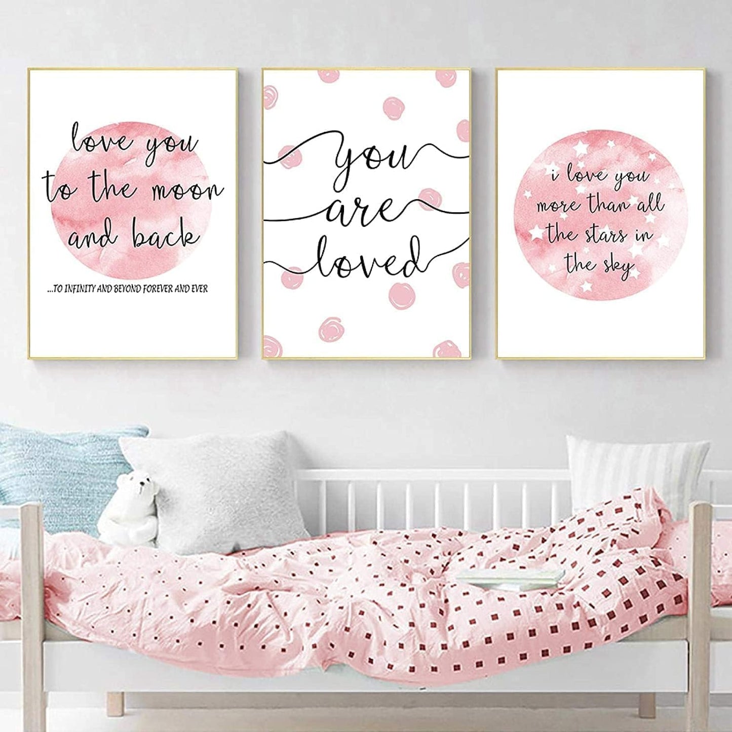 PUYIQARE (16x24inchx3 I Love You To The Moon And Back Wall Art prints Pictures Pink Moon Posters Canvas Painting