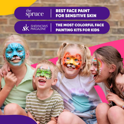 Blue Squid Face Painting Kit for Kids – 18 Colors Kids Face Paint Kit Palette with Stencils & Guided Tutorial, Water Activated Non Toxic Washable Professional Facepaint body set Halloween Party Makeup