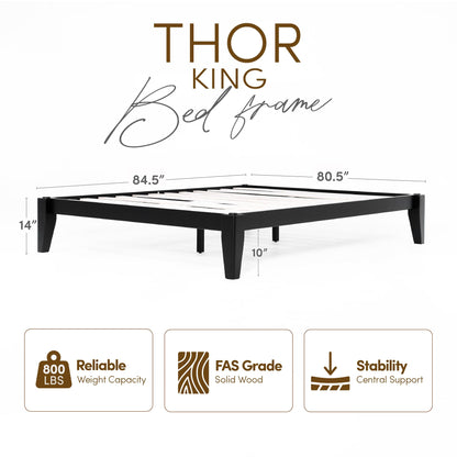 AllForWood Thor Premium Solid Wood Bed Frame King, Japanese Joinery Bed Frame with Wood Slat Support, Platform Bed, No Box Spring Needed, Easy Assembly, Minimalist & Modern Style (Midnight Charcoal)