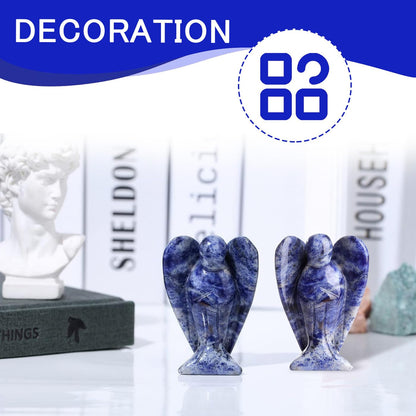 QINJIEJIE Blue White Sodalite Crystals Angel Guardian Statue, Hand Carved Natural Stone Peace Angel Healing Gemstones Figurines, Room and Office Decorations, Gifts for Women