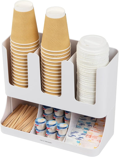 Mind Reader Cup and Condiment Station, 6-Compartment Countertop Organizer for Coffee Bar (White)