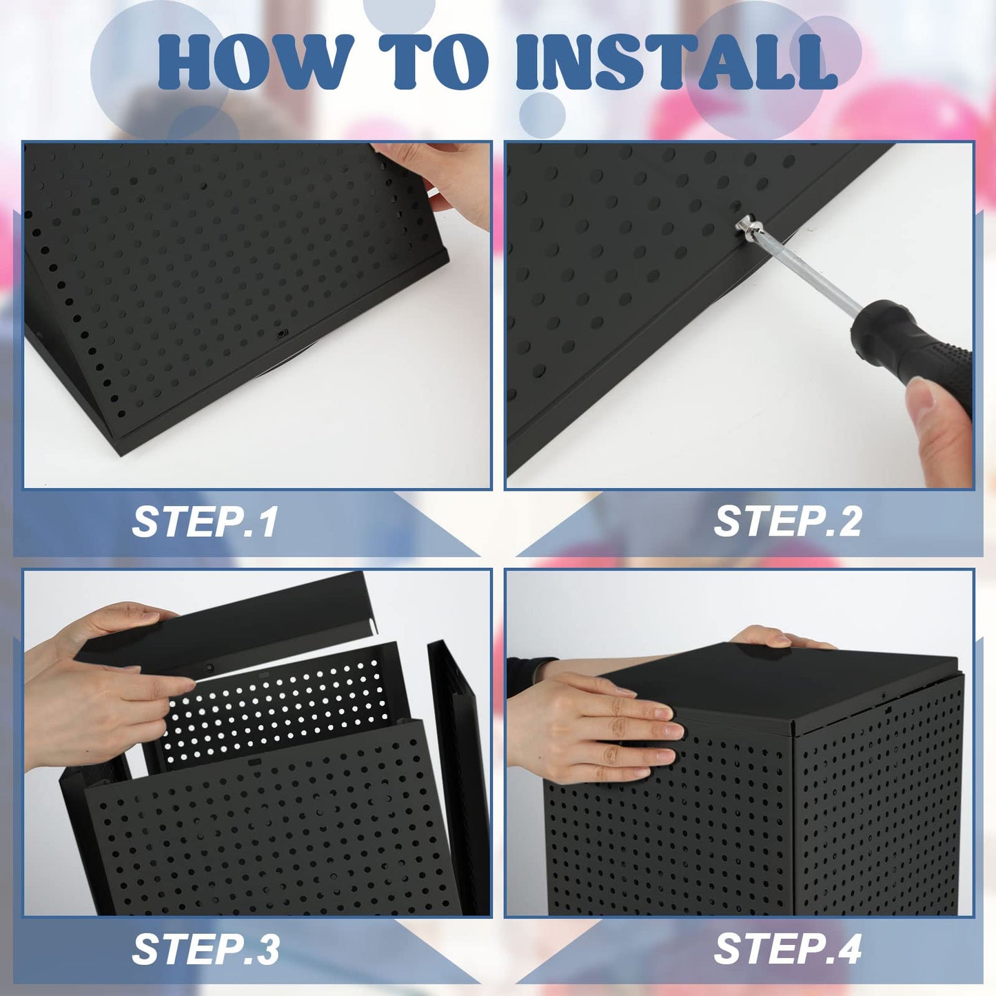 Geelin Metal Pegboard Display with Pegboard Hooks, 9.8 x 9.8 x 20.5 In Rotating Display Stand Display Racks for Craft Shows Pegboard Organizer with Peg Hooks for Jewelry Organizing Retail (Black)