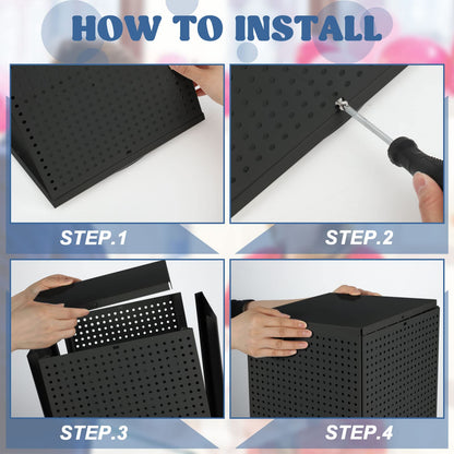 Geelin Metal Pegboard Display with Pegboard Hooks, 9.8 x 9.8 x 20.5 In Rotating Display Stand Display Racks for Craft Shows Pegboard Organizer with Peg Hooks for Jewelry Organizing Retail (Black)
