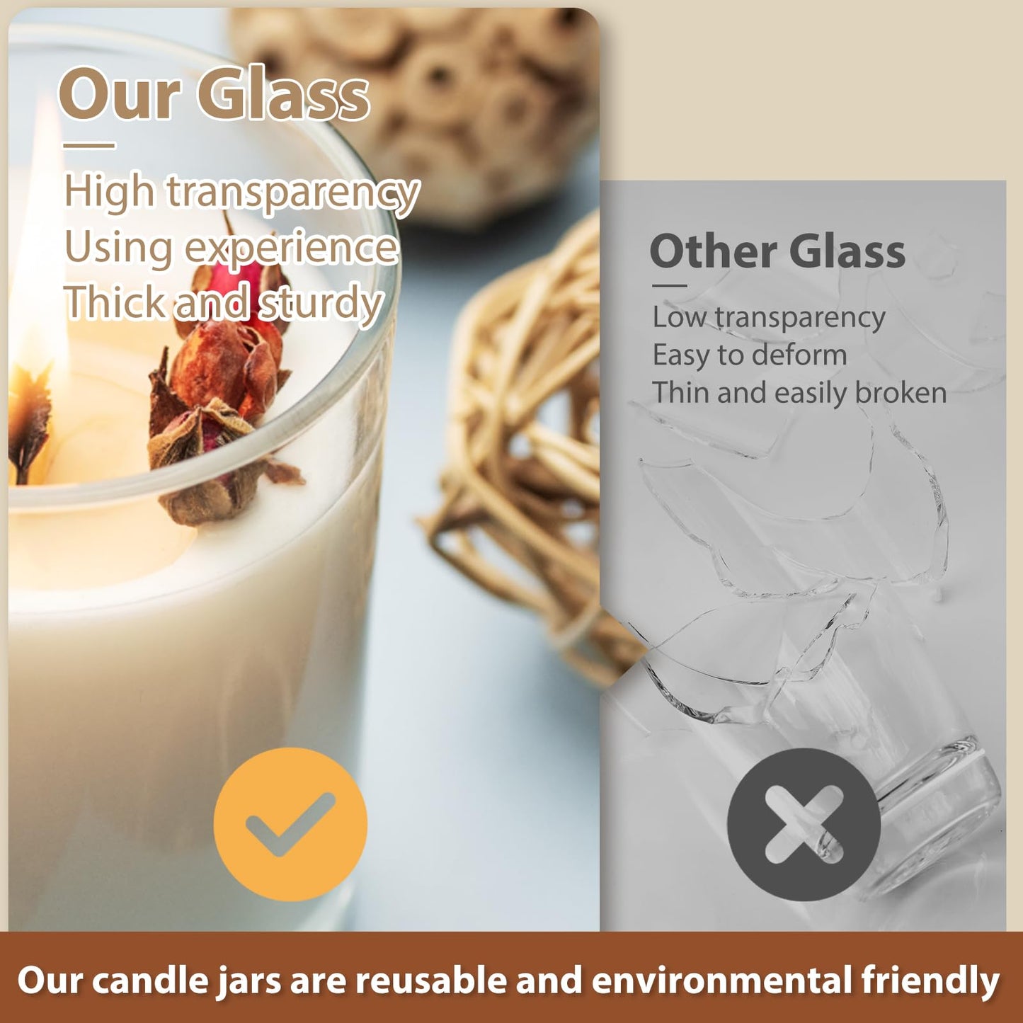 Thick Candle Jars for Making Candles 12 Pcs, 7 OZ Empty Jars with Wood Lids for Candle Making, Sample Container, Clear