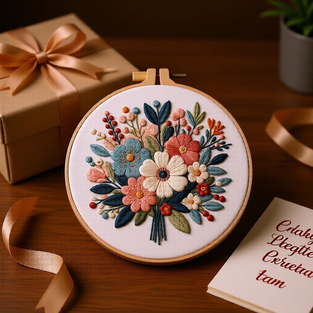 Embroidery Kit for Beginners & Adults Starter Kit, Cross Stitch Kits,DIY Hand Embroidery Needlepoint Set with Hoop, Pre-Printed Fabric, Threads and Instructions (Flower-4)