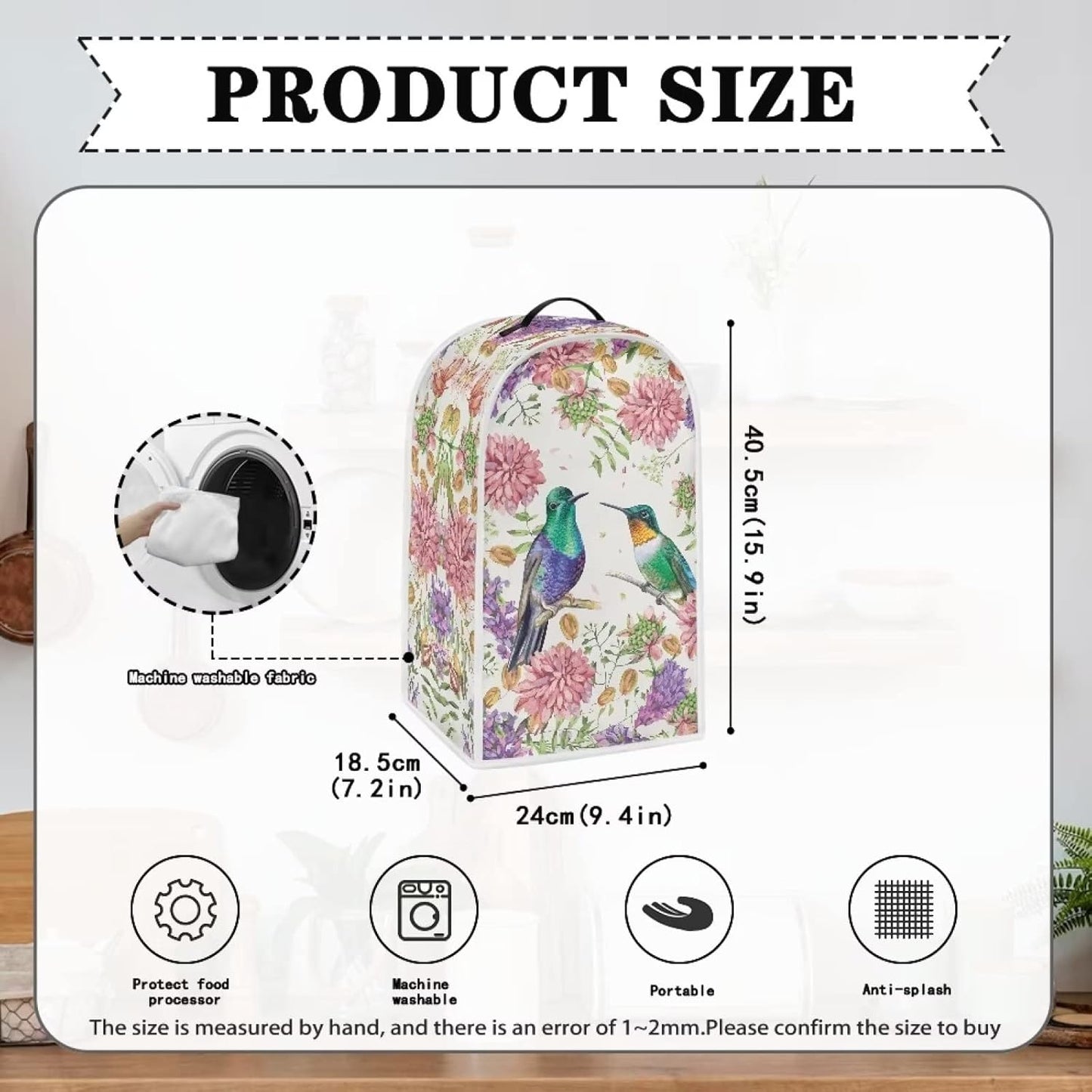 Floral Hummingbird Print Blender Covers for Kitchen, Anti-Fingerprint Polyester Dust Proof Covers