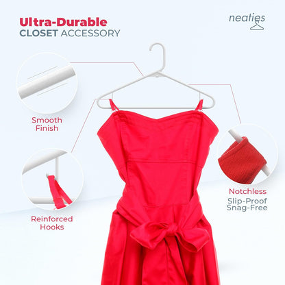 Neaties Plastic Hangers 30 Pack - Durable 6lb Capacity Clothes Hangers with Strap Hooks - White
