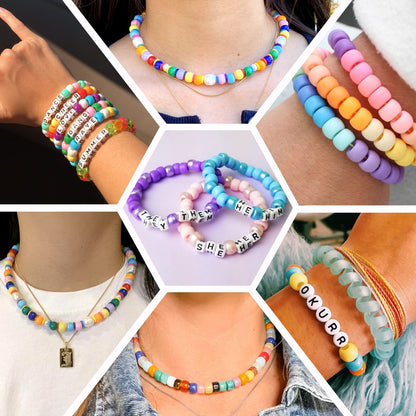 Quefe 48 Colors Bracelet Making Kit Pony Beads 4000pcs Kandi Beads for Friendship Bracelet Making Kit 2400 Plastic Rainbow Bulk and 1600 Letter Beads for Keychains Craft Jewelry Necklace