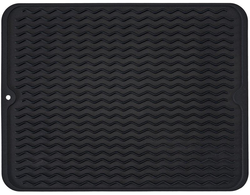 Large 24" x 18" Silicone Dish Drying Mat for Kitchen Counter, Easy clean, Quick Dry, Heat-resistant Dish Drainer Mat for Sink,Refrigerator or Drawer liner (Food Grade Silicone-Black)